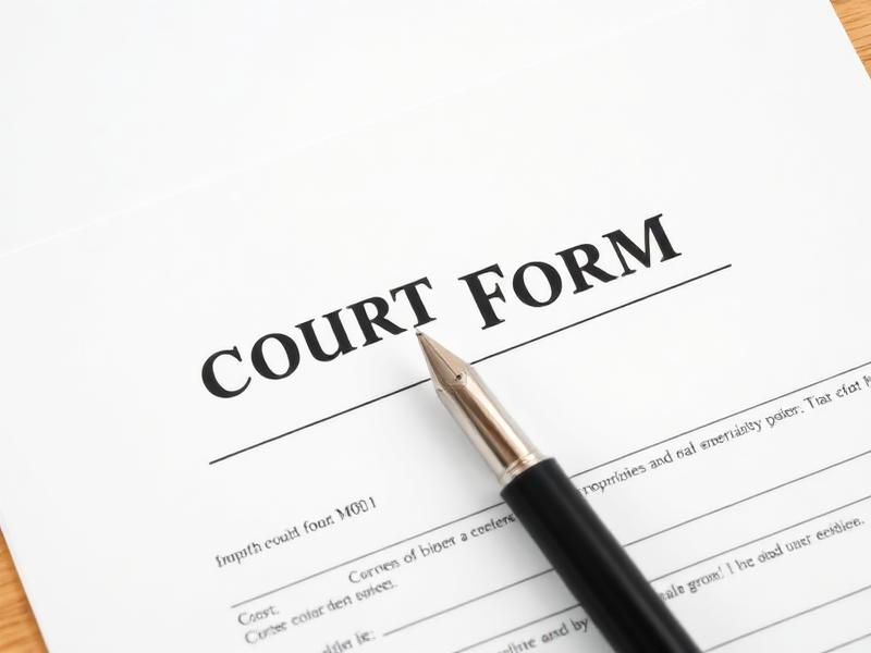 Court form document with a pen